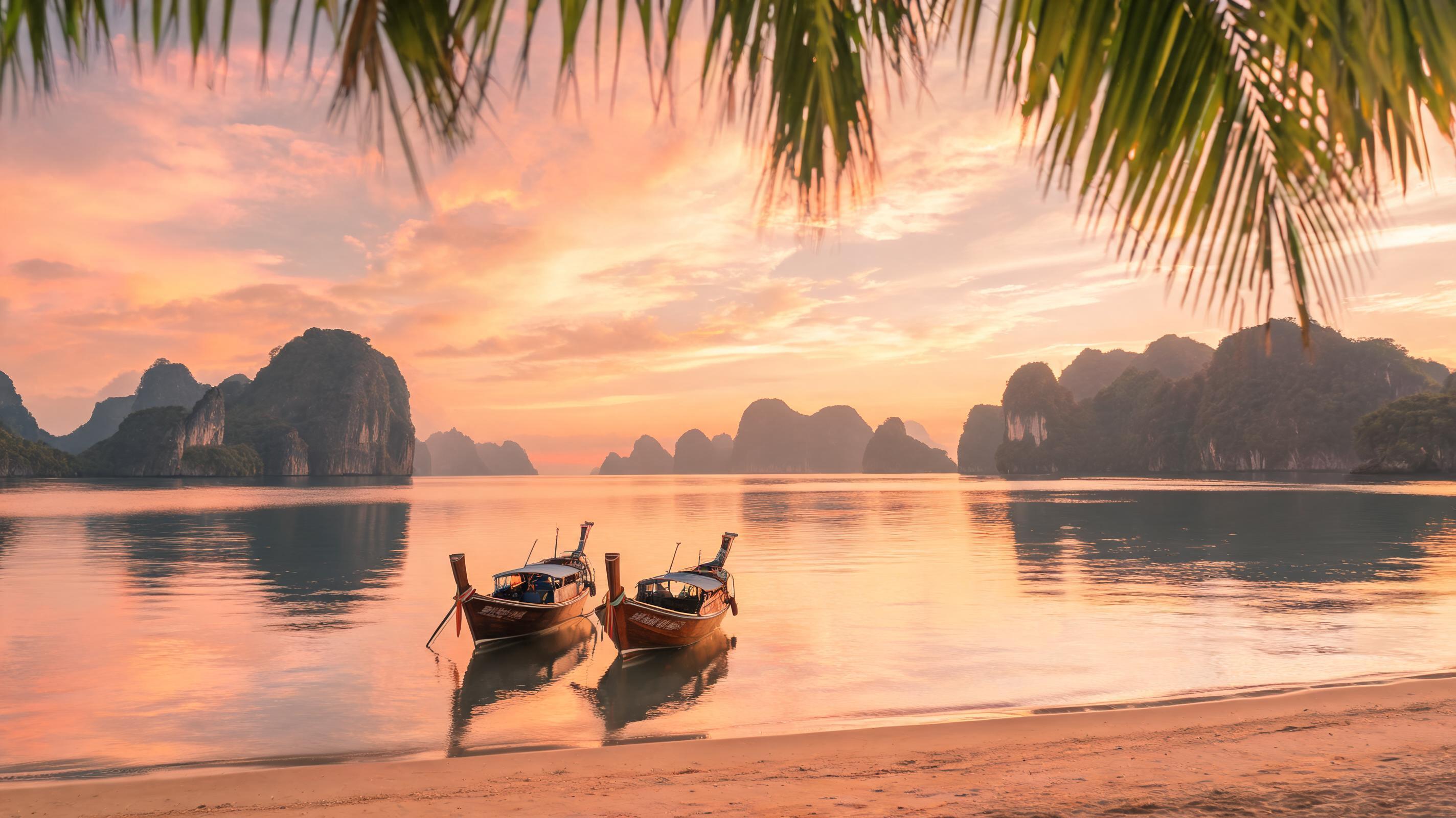 Golden-hour sunset over the infinity pool and bay at The Ritz-Carlton, Langkawi, with islands on the horizon